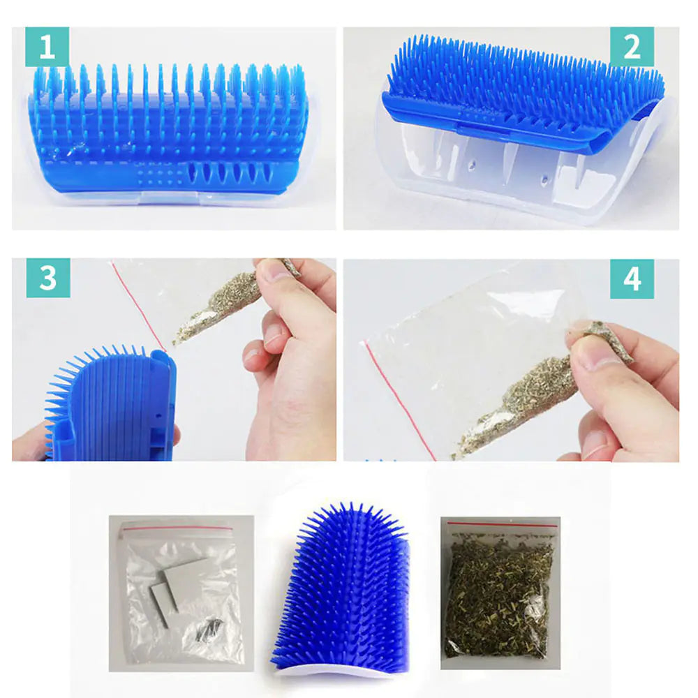 Cat Self Groomer Corner Wall Comb with Catnip